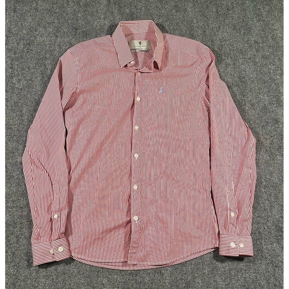 Father Sons Mens Small Stretch Slim Fit Candy Cane Pinstripe Button Dress Shirt